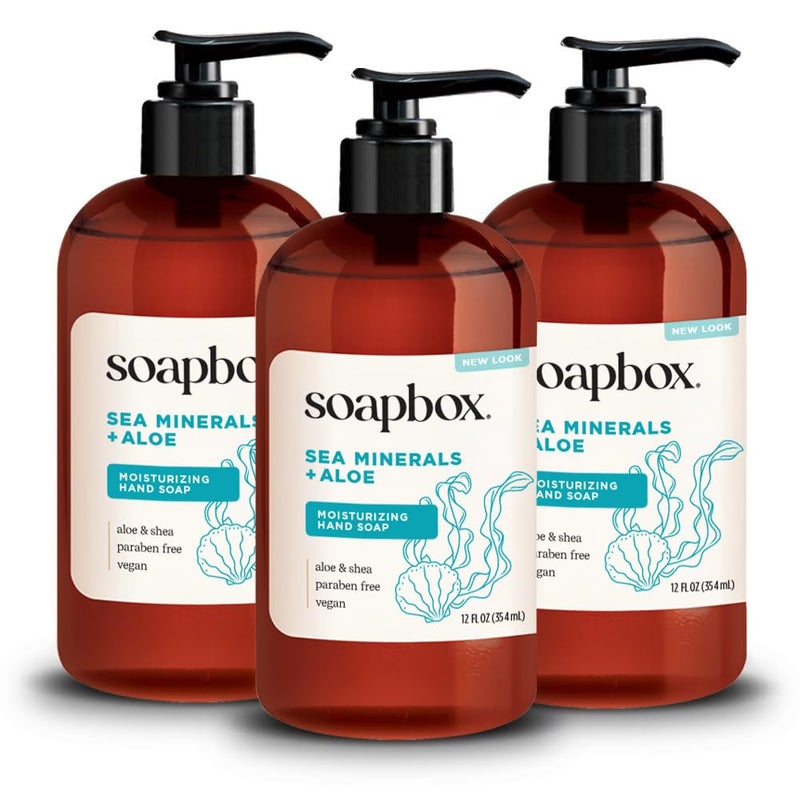 Soapbox Liquid Hand Soap, Sea Minerals & Aloe - Gentle & Moisturizing Hand Wash for Kitchen and Bathroom, Vegan & Cruelty Free Scented Hand Soap 12 Ounce Pump Bottles (Pack of 3) - Image 1